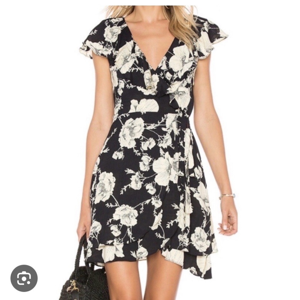 Free People French Quarter floral mini wrap dress ruffle details XS.